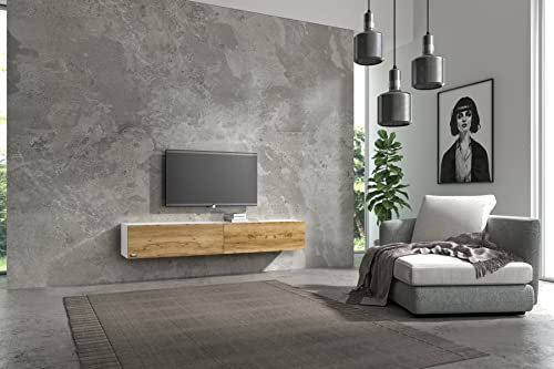 Wuun® TV Lowboard TV Board hängend I 100cm-280cm I Hängeschrank Wohnwand/Somero Weiß-Matt/Eiche I 180cm