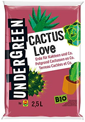 Undergreen by COMPO Cactus Love, Kakteenerde, Erde für Kakteen und Co, Bio, Kultursubstrat, 2,5 Liter, Nicht Zutreffend