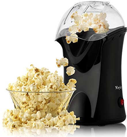 Popcornmaschine 1200W Heißluft Popcorn Maker für Zuhause, Popcornmaker Fettfrei mit Messbecher und abnehmbarem Deckel, BPA-Frei Schwarz
