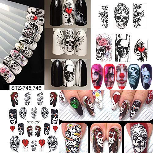 25 Sheets Halloween Nail Stickers 3D Nail Stickers Water Transfer Nail Decals Grimace Skull Eye Spider Nail Art DIY Decals for Halloween Party
