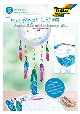folia 21903 - Traumfänger-Set Kids, Komplettset zur Gestaltung eines Traumfängers aus Pappe, mit Stanzteilen, Stickern, Stickgarn und Sticknadel