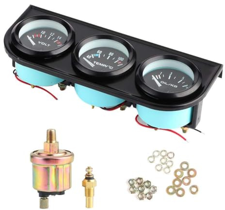 Kit de medidores universales para automóviles 3in1, medidor NPT de 1/8 pulg 52 mm/2 pulg 3-en-1, voltímetro 8-16V + medidor de temperatura del agua 40-120 ℃ + presión de aceite 0-7kg