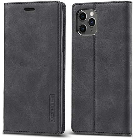 QLTYPRI Hülle für iPhone 11, Vintage Matte Handyhülle mit Kartenfach Geld Slot Ständer PU Ledertasche TPU Bumper Flip Schutzhülle Kompatibel mit iPhone 11 - Schwarz