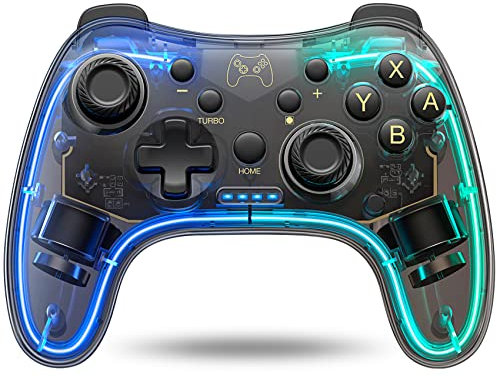 HASACOOL Wireless Switch Controller for N-Switch/Switch OLED/Switch Lite, Switch Pro Controllers with Precise Motion Control/Dual Motors Vibration/Turbo/Wake Up/Colorful Light Modes/15H Playtime