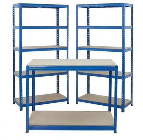 BiGDUG Garage Storage Kit - Workshop Shed Shelving and Workbench Set - 2x Shelving Bays (1780H x 900W x 450D mm), 1x Workbench (900H x 1200W x 600D mm)