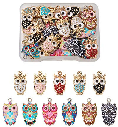 Beadthoven 33 Stück 11 Stile Eulen-Emaille-Charms, niedlicher Vogel-, Tier-, Glücksbringer- Anhänger für Schmuckbasteln, Ohrringe, Armbänder, Halskette