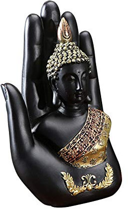 NHBETYS Resin Palm buddha statue，buddha sitting in hand statue,Meditating Thai Buddha,Home Decoration Buddha Statue，Suitable for hallway, bedroom, living room and other places