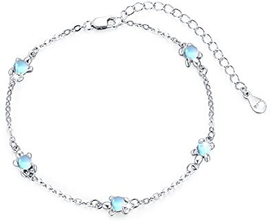 TRISHULA Schildkröte Armband 925 Sterling Silber Mondstein Armband Einstellbar Armband Tier Armband Schildkröte Schmuck Geburtstag Geschenk für Damen Frauen Mädchen Kinder