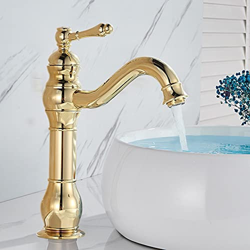 YHSGY Messing Antik Messing Wasserhähne Bad Wasserhahn Becken Wasserhahn Heiß- Und Kaltwasser Säulenmischer Deckmontiert Kran Becken Wasserhahn Hoch & Kurz