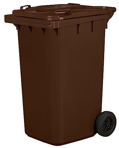 Jestic Cubo de basura 120 240 para basura basura con ruedas de goma silenciosas para recogida diferenciada, reciclaje interior exterior EN840 (240 Litros, Marrón)