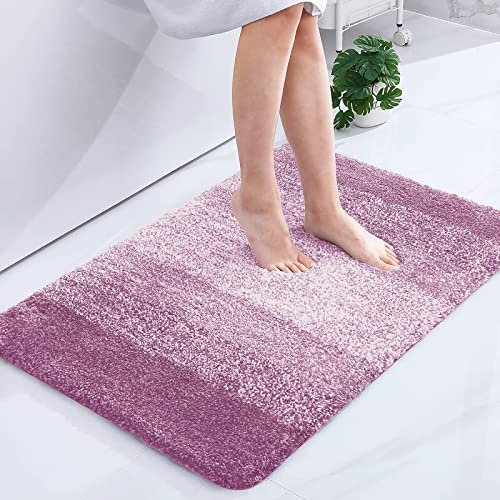 Homaxy Weich Badezimmerteppich 60x90 cm, rutschfest waschbar Badematte Flauschige Hochflor Badteppich Mikrofaser Saugfähig Badvorleger Duschvorleger (Lila)