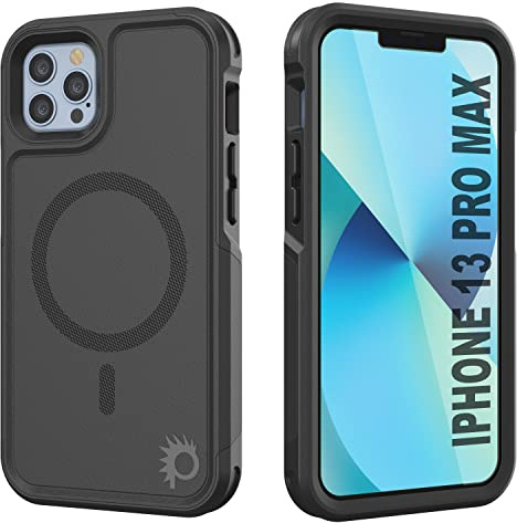 PunkCase Schutzhülle für iPhone 13 Pro Max [Spartan 2.0], transparent, robust, mit Displayschutz aus gehärtetem Glas, ultradünn, 360 Grad Rundumschutz für iPhone 13 Pro Max (2021) (17 cm) [schwarz]