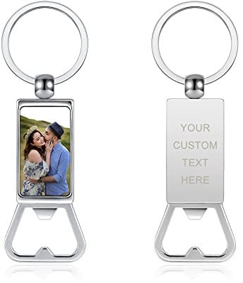 ACBungji Flaschenöffner mit Foto Gravur Bieröffner Schlüsselanhänger Metall Kapselheber Schlüssel Keychain Personalisierte Geschenke für Familie Camping Parteien