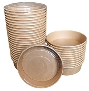 LESIBAG 16 oz Disposable Paper Bowls - Disposable Salad Bowls with Lid Takeaway Food Containers for Hot/Cold Food 15 Sets (16 OZ)