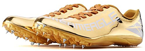BLBK Spikes Atletismo 8 uñas Unisex Zapatos de atletismo juveniles con clavos y Sprint Hombre Mujer y Niños, dorado, 43 EU