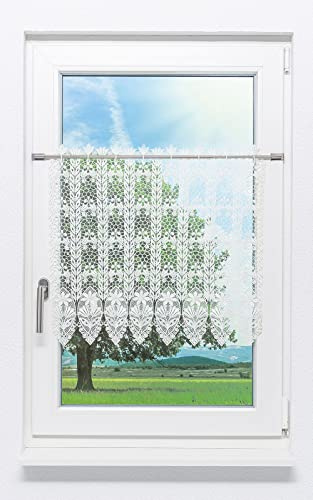 Plauener Spitze Scheibengardine Blütenmedaillon (Bx H) 80cm * 60cm weiß