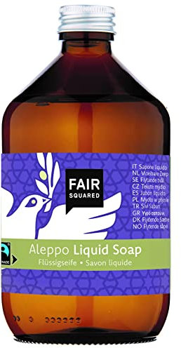 FAIR SQUARED Flüssige Aleppo Seife 500 ml, vegane Alepposeife, Flüssigseife für Hände Olivenöl Lorbeeröl