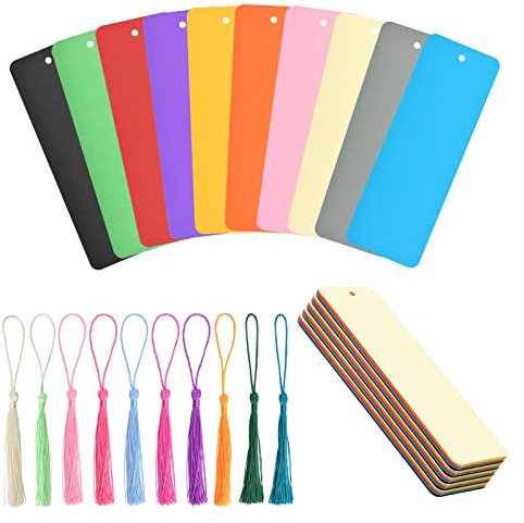 WANDIC Blanko Lesezeichen Sets, 60 Stück 10 Farben Leeres Karten, 60 Stück 10 Farben Bunte Quasten Anhänger, mit Loch, Rohlinge Basteln Papier für DIY Selbst Gestalten Handwerk Geschenkanhänger