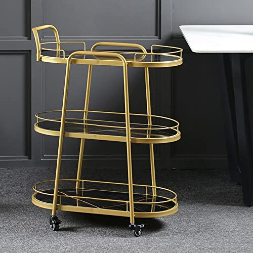 Barwagen Servierwagen Rollwagen mit Rollen Küchenwagen Wagen Beistelltisch Mobile Bar rollbarer Küchenrollwagen Küchenregal Vintage Metall Küchentrolley Allzweckwagen ,für Küche und Wohnzimmer,Golden
