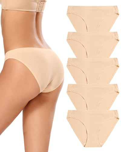 Voenxe Seamless Knickers for Women,No Vpl Show Underwear Multipack, Invisible Ladies Bikini Brief Panties,Microfibre Pants,Breathable Stretch Sports Undies,Soft Comfortable Woman Gym Underpants,5-Pack