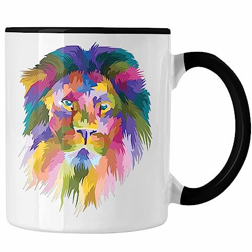 Trendation Leone poligono tazza regalo leone amante leoni (Nero/Schwarz)