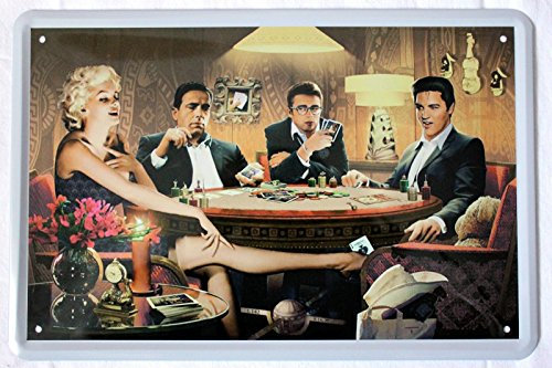 DekoDrom® Blechschild 20x30 cm Pokerrunde Film + Fernseh Legenden Elvis Monroe Bogart Dean Bar Kneipe Sammler Geschenk Tin Sign