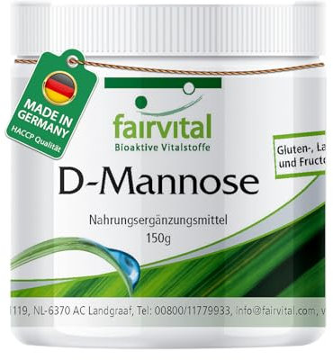 Fairvital | D-Mannose 150g poudre - enrichie en vitamine B2-100% pur et 100% végan - hautement dosé - qualité testée - Made in Germany
