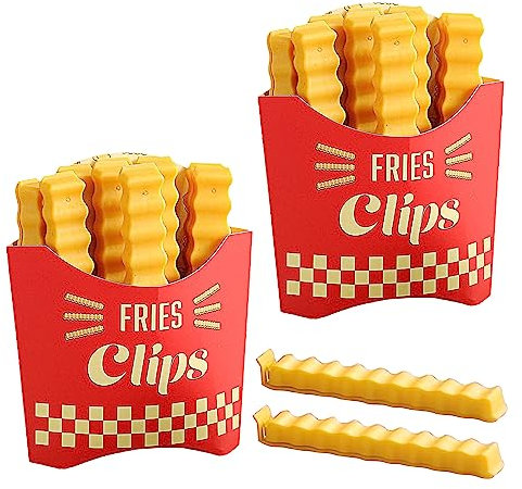 Lam-lord 24 pcs French-Fries-Shaped Bag Clips, Household Sealer Clamp for Seal Opened Food Packages with 2 Magnetic Stickers and 2 Storage Boxes, Cute Kitchen Gadgets(red+yellow)