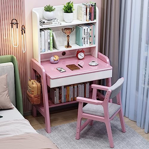 EnixWh Studiertisch für Erwachsene/Studenten, Kleiner Schreibtisch mit Schubladen und Schrank, Home-Office-Schreibtisch, Computertisch für platzsparendes Arbeiten (39 Zoll, rosa)