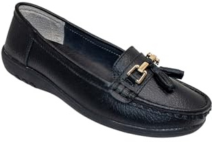 Amber Ladies Extra Wide EE Leather Loafers with Padded Insole | Women's Wider Fit Smart Casual Slip-On Shoe with Flexible Sole & Supportive Cushioned Footbed