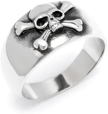 Schmuck-Checker Totenkopf-Ring Skull mit Crossbones Bikerring aus 316L Edelstahl silber poliert Outlaw Rebel Herren Geschenk (60 (19,1 mm Ø))