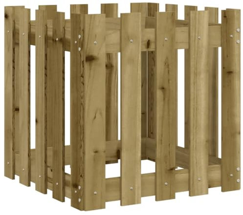 vidaXL Pflanzkübel, Blumenkübel mit Lattenzaun-Design, Pflanzkasten Übertopf für Garten Terrasse, Blumentopf Blumenkasten, 50x50x50 cm Kiefernholz Imprägniert
