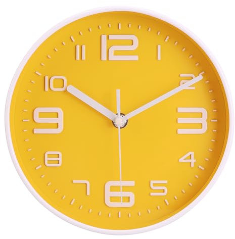Topkey 12 Zoll Stille Wanduhr Küche Einfaches Design Nicht tickende dekorative Wanduhr für Heim und Büro - Gelb