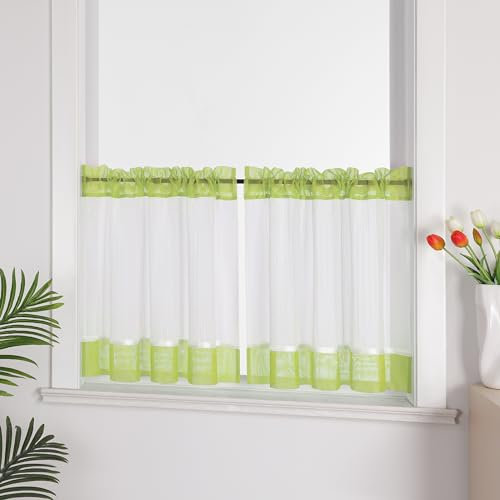 Joyswahl Leinenoptik Scheibengardine im Landhausstil »Jasmin« Cáfe Gardinen Transparent Kurz Küchengardinen Bistrogardinen Wohnzimmer Grün HxB 60x120cm 1 Stück
