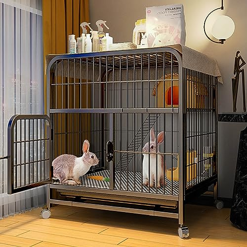 Kaninchenkäfig, Haustier-Laufstall, Hasenkäfig, Hasenstall, Hundelaufstall mit großen ausziehbaren Tabletts, tragbarer Metalldraht-Hofzaun, Katzenlaufstall (Größe: 70 x 55 x 75 cm, Schwarz)