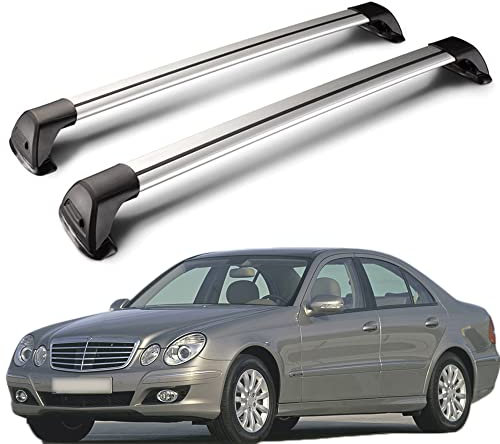 AGALUS DachträGer RelingträGer für E-Class W211 2002-2008, Dachgepäckträger Alu Dachquerträger Stange Dachgepäckablage AbschließBar, Silver-1-Pair