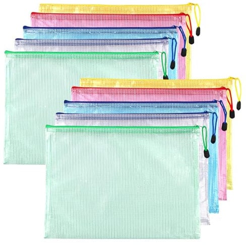 Dokumententasche mit Reißverschluss A5, 10 pcs Wasserdichte Document Case, Mesh Plastic Zip Bag, Reißverschlusstasche Zip Beutel Tasche für Datei,Papier, Quittungen, Kosmetika