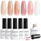 RARJSM Nude Gel Nail Polish Set 6 Colors Apricot Peach Pink Jelly Gel Polish Translucent Colors 7.5ml Clear Purple Sheer Wine Red Mavue French Manicure LED UV Soak Off Curing Requires Home Salon
