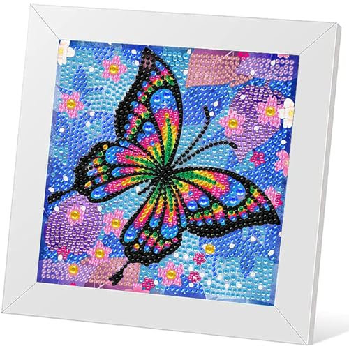 HecticCore Diamond Painting Enfant Papillon, 5D DIY Broderie Diamant Kit Complet avec Cadre en Bois, Peinture Diamant pour Enfants Filles Adultes Diamant Painting Arts Craft pour Décoration Murale