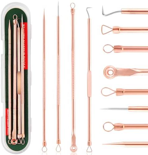 FEITA Blackhead Remover Pimple Comedone Extractor Tool, Stainless Acne Tools Pimple Popper Removal Kit, Zit Whitehead Popping Needle for Nose & Face, Rose Gold 4Pcs