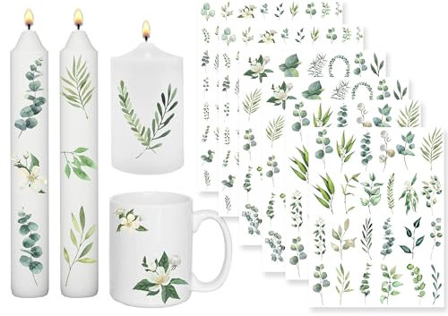 Sugeru 6 PCS Kerzentattoo (200+ Muster),Wassertransferdruck | wasserschiebefolie kerzen | Kerzenfolie, kerzenaufkleber sticker | deko taufe eukalyptus | kommunion deko eukalyptus,tischdeko Eukalyptus
