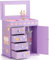 Redcoutt Boîte à bijoux pour fille avec 5 couches, porte battante, ballerine rotative, design licorne et château, cadeau d'anniversaire pour fille, violet