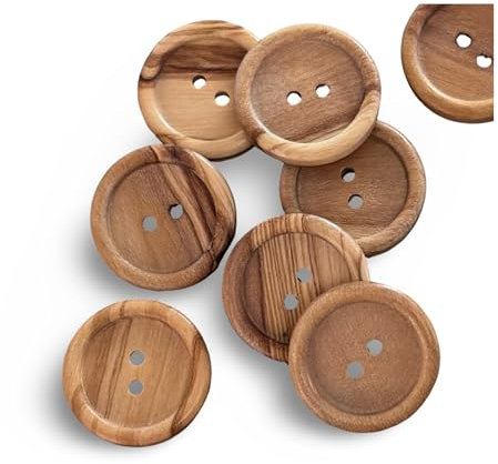 10 Stück flach echt Olivenholz Holzknöpfe 2 Loch sichtbare Maserung erhöhter Rand Natur (22mm)