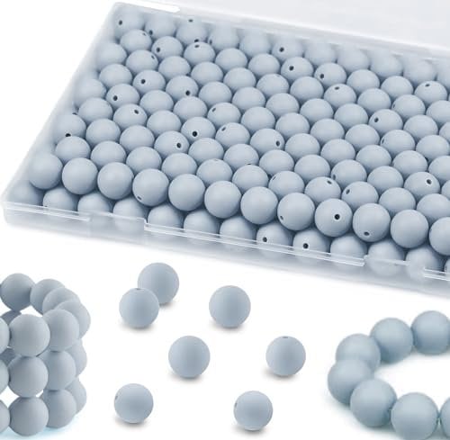 Cusmation 120 Pcs Silicone Beads, 15mm Silicone Beads for Keychain Making Silicone Round Beads for Bracelets and Necklace Making Kit, Grey Silicone Focal Beads for Pens Bulk