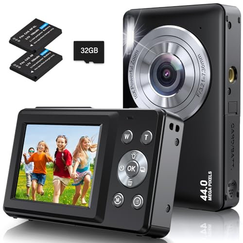 Macchina Fotografica Digitale Fotocamera Digitale Compatta FHD 1080P 44MP Con Zoom 16X, Fotocamera Compatta Con Scheda Da 32 Gb, 2 Batterie Fotocamere Digitali Per Bambini Adulto Principianti NERO
