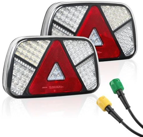 Qiping 12V/24V Rückleuchten Anhänger,LED Rücklichter Beleuchtung mit 2x6 polig 30cm Kabelsatz,7 Funktion Rückleuchten,für Wohnwagen/RV/LKW/Anhänger