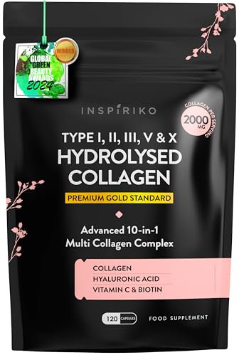 Multi Collagen Supplements for Women - Type I, II, III, V & X - 2000mg Marine, Bovine, Egg, Cartilage Hydrolyzed Collagen Peptides with Hyaluronic Acid & 5 Vitamins