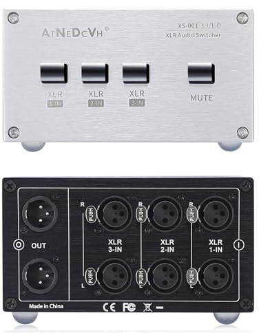 AtDcNeVh XLR 3 in 1 Out Audio Switcher, 3-Way XLR bilanciato Audio Switch Converter - XLR Altoparlanti Amplificatori Audio Selettore Box