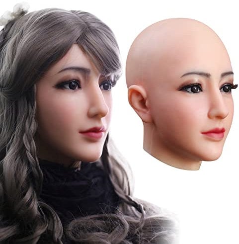 MOTLEYBEAN Maschera in silicone realistica femminile maschera viso di bellezza per Halloween Crossdresser Cosplay (beige)