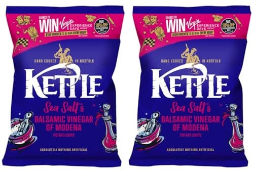 Kettle Chips Sea Salt & Balsamic Vinegar of Modena Sharing Crisps, 130g, Pack of 2, Hand Cooked in Norfolk, British Potatoes, Gluten-Free, Suitable for Vegans